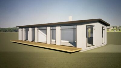 3D Rendering des VERDA-Haus-Ansatzes mit völlig neuer Heizungstechnik, die machbar ist durch eine energieeffiziente Gebäudehülle durch LORENZ DD-Module aus Holz mit Strohdämmung
